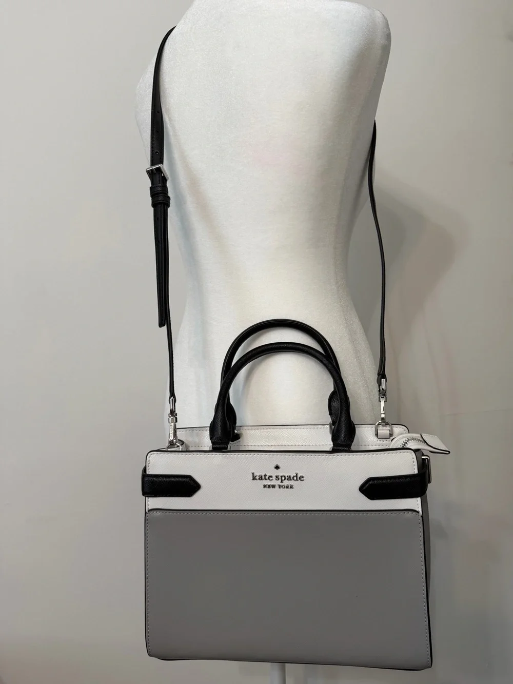 kate spade Two-Tone White, Gray & Black Leather Satchel